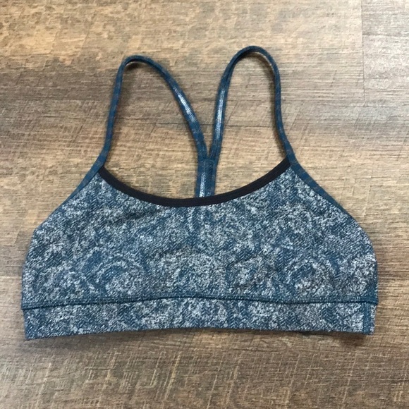 Lululemon Flow Y Bra Rose Herringbone Black - Picture 2 of 6
